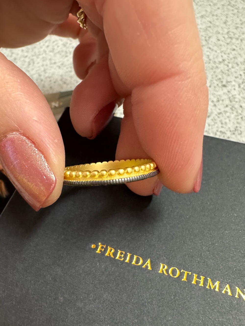 Freida Rothman Matte Gold Beaded Edge Stackable Ring
